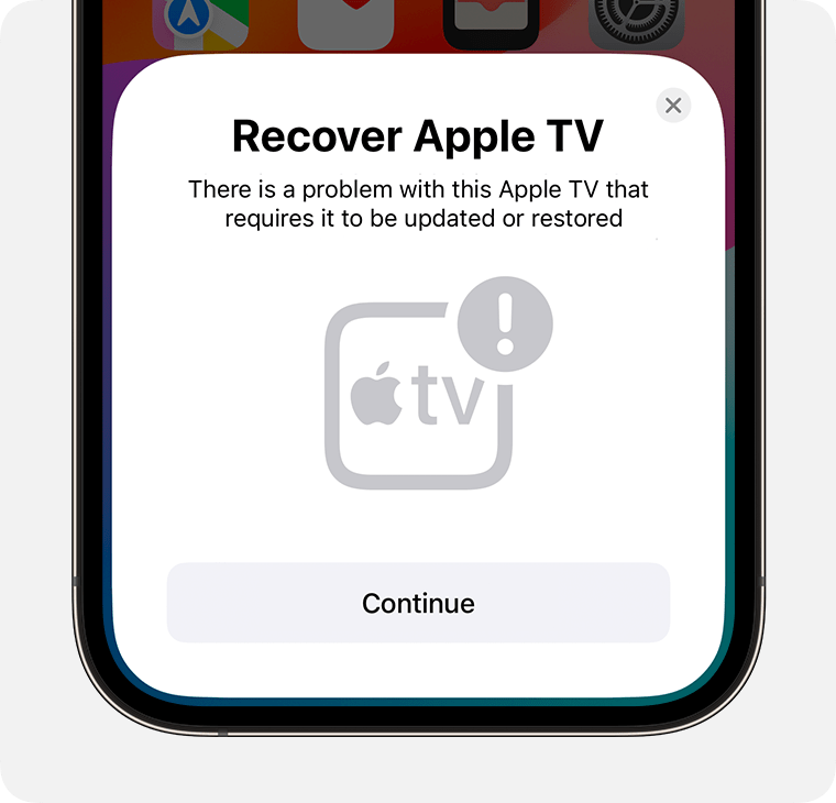 The Recover Apple TV notification on iPhone.