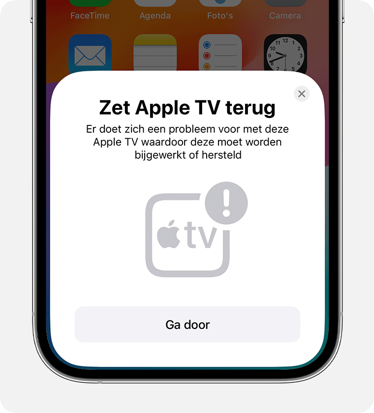 De melding 'Herstel Apple TV' op de iPhone.