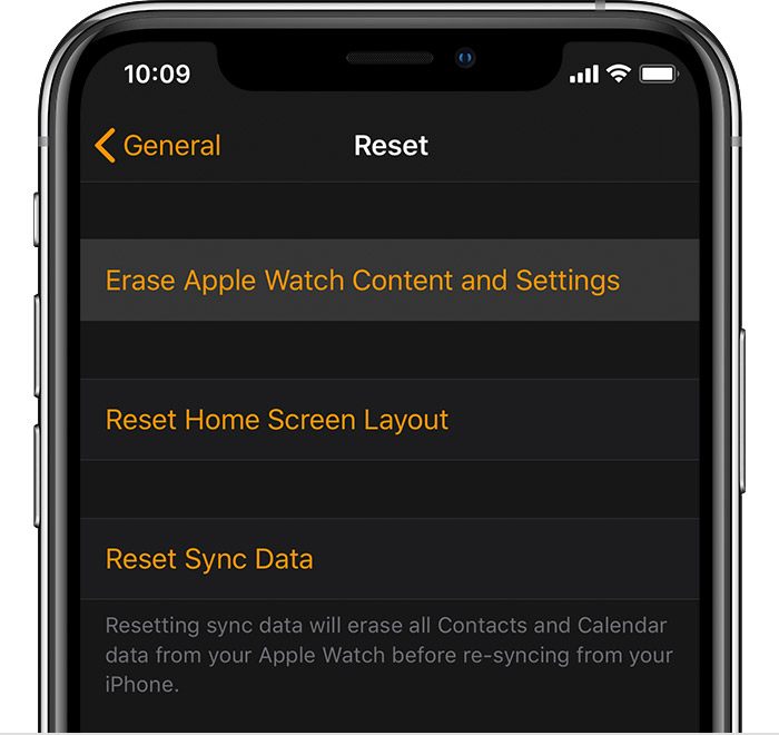 iPhone ekrāns redzams Reset Apple Watch settings (Atiestatīt Apple Watch iestatījumus)