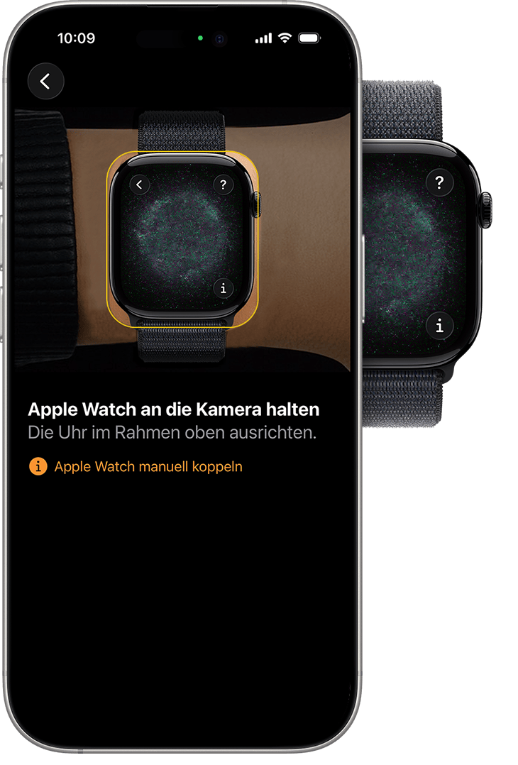 iPhone, das während des Koppelns an der Apple Watch ausgerichtet ist