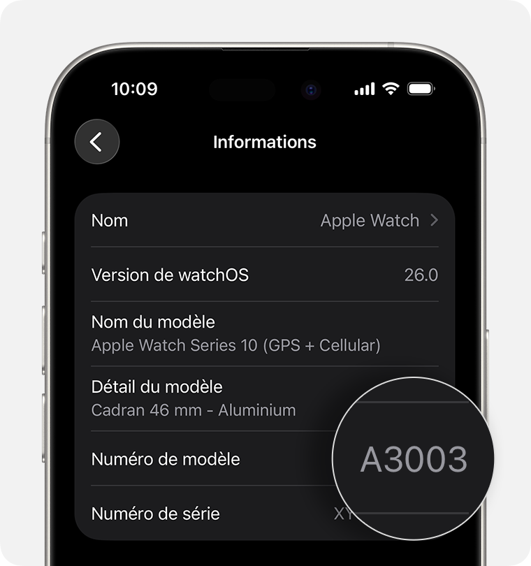 Écran d’iPhone affichant les réglages généraux pour Apple Watch