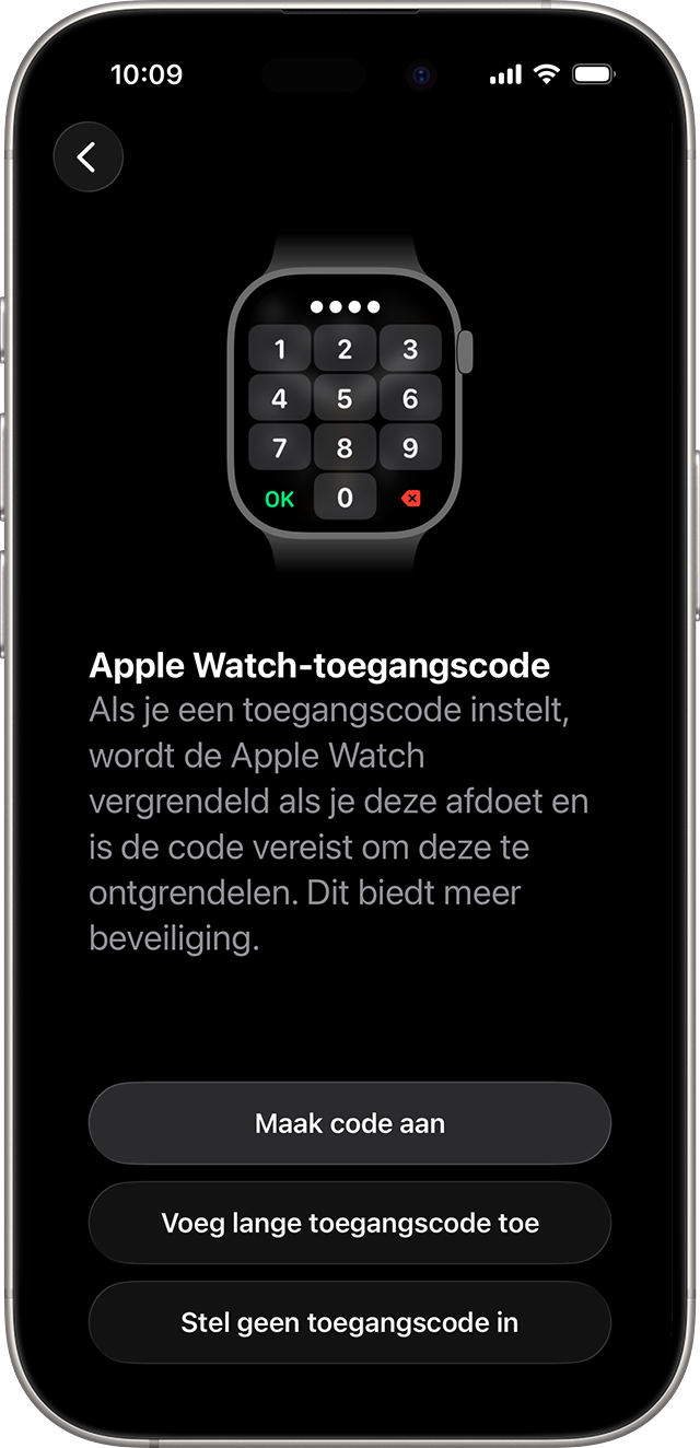 Apple Watch-scherm met instellingen voor toegangscode