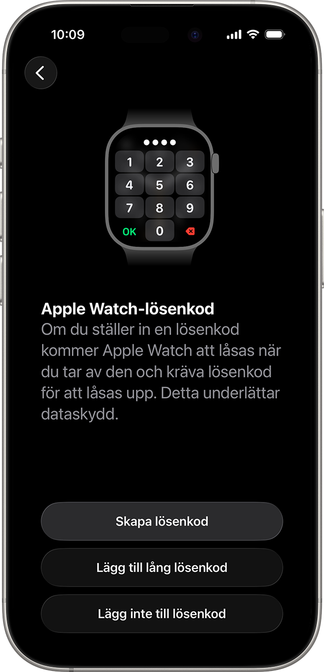 Skärmen Inställning av Apple Watch-lösenkod