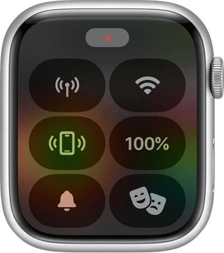 Apple Watch Control Center showing the red X icon