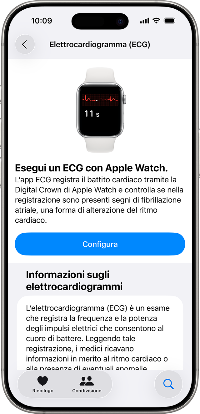 Schermata di configurazione dell'app ECG nell'app Salute su iPhone