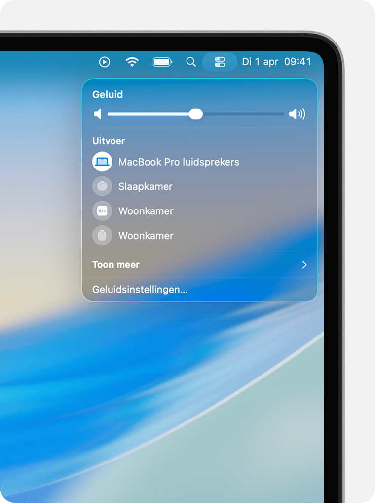 De luidsprekers kunnen nu worden geselecteerd onder 'Uitvoer'.