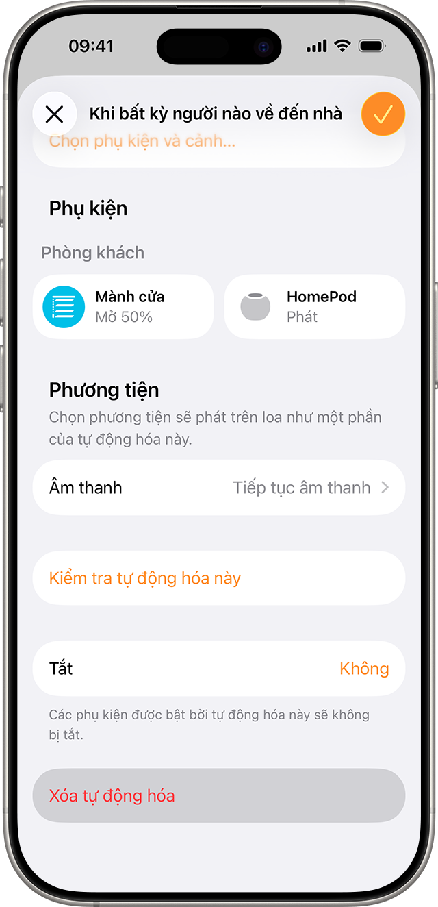 Nút Xóa tự động hóa xuất hiện ở cuối màn hình tự động hóa.