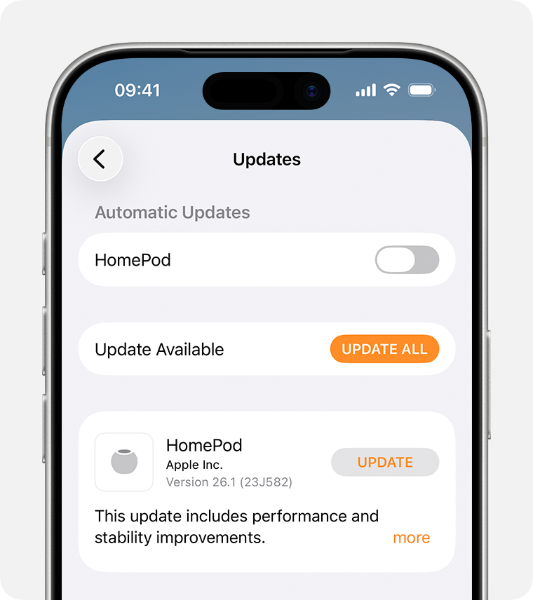 Update Available appears below Automatic Updates on the Updates screen in the Home app.