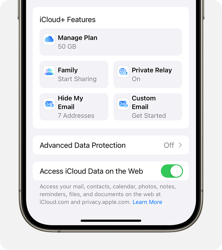 iPhone 畫面顯示如何管理 iCloud+ 計劃