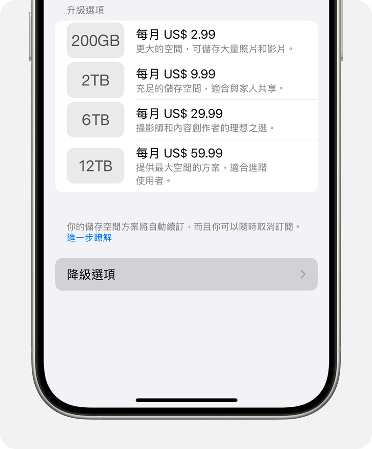 iPhone 螢幕顯示降機選項切換開關