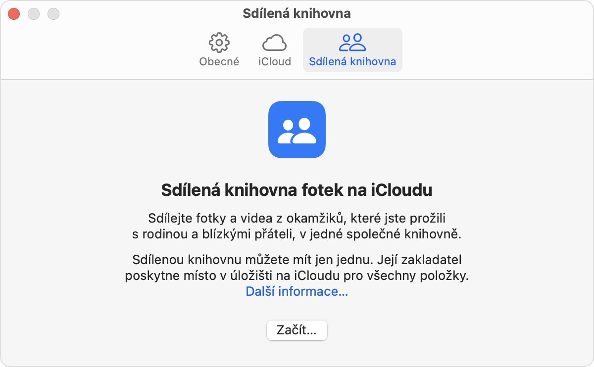 Karta Sdílená knihovna se nachází vedle karty iCloud.