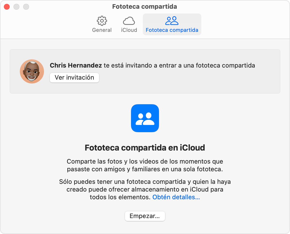 Si tienes una invitación de la Fototeca compartida, puedes encontrarla en Configuración en la app Fotos.