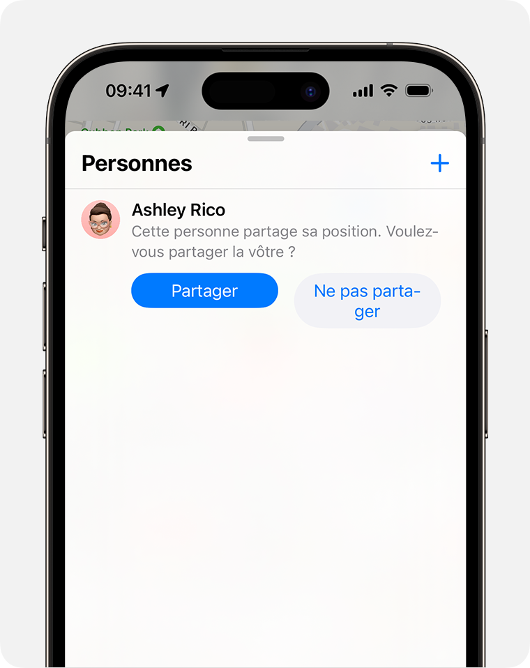 Partage de votre position avec un ami dans Localiser sur iPhone