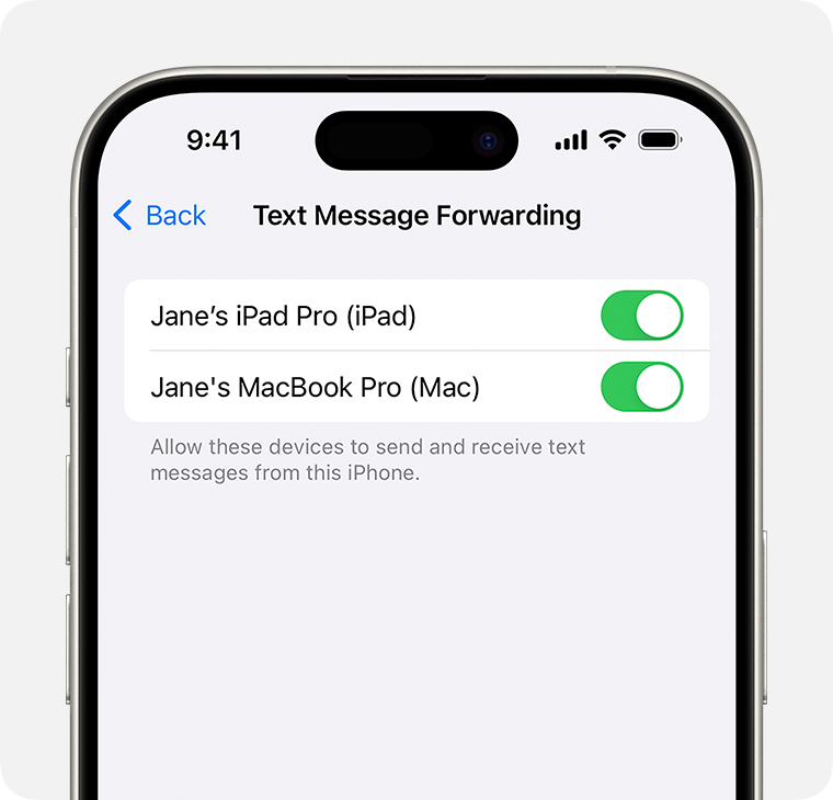 An iPhone showing how to turn on Text Message Forwarding