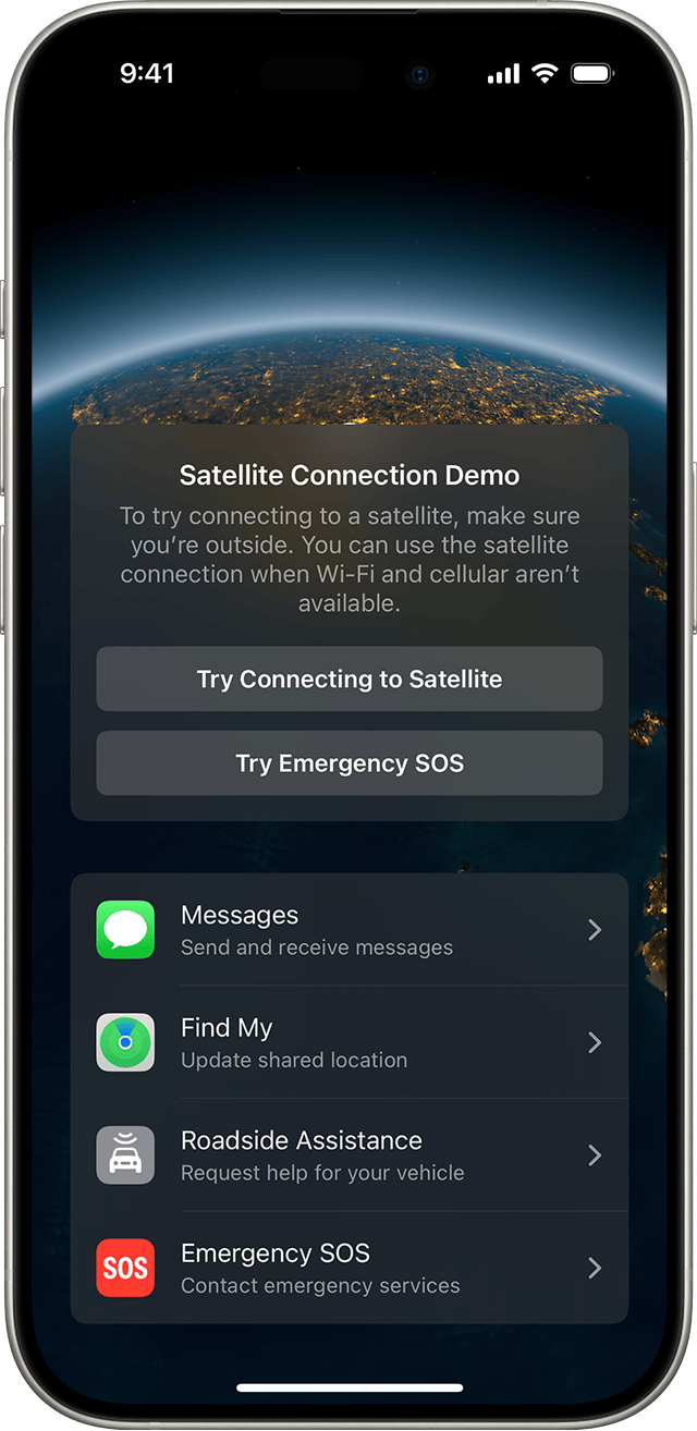 Démo de la connexion par satellite sur iPhone