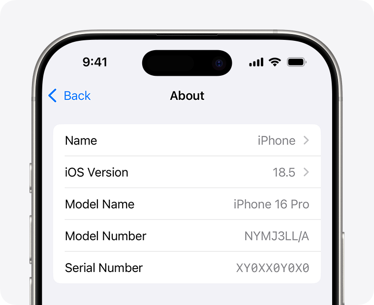 The "About" screen on iPhone.