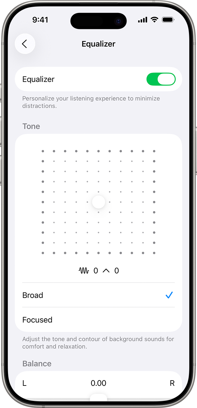 Go to Accessibility > Audio & Visual > Background Sounds > EQ to find the Equalizer (EQ) settings for Background Sounds in iOS 26