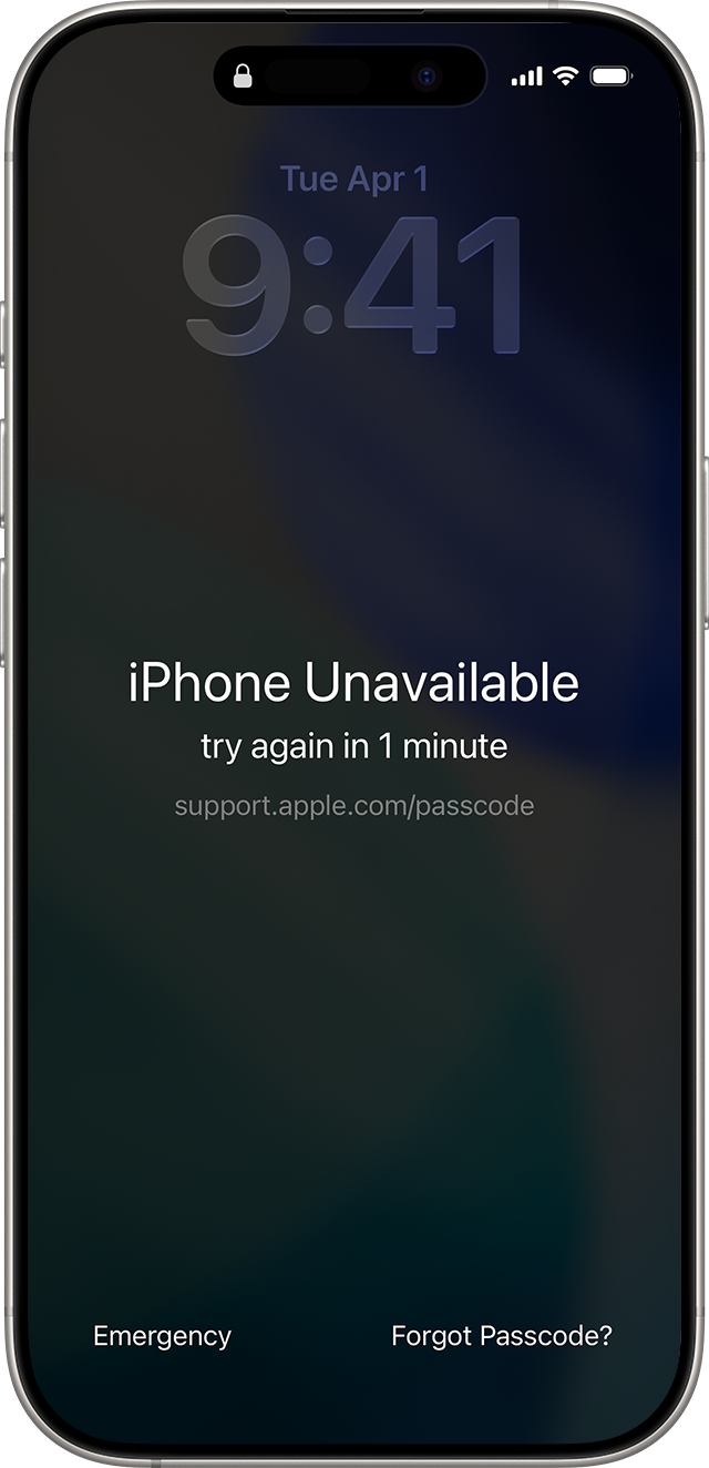 The iPhone Unavailable screen in iOS 17 or later includes a Forgot Passcode? option.