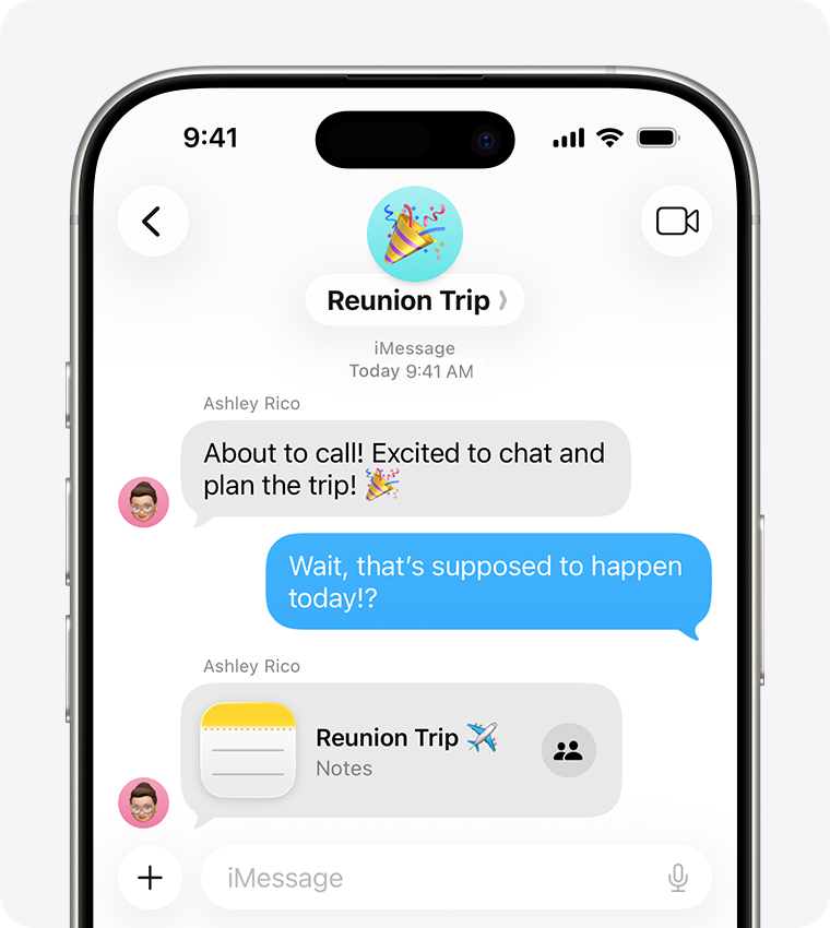In a group iMessage, messages appear as blue text bubbles.