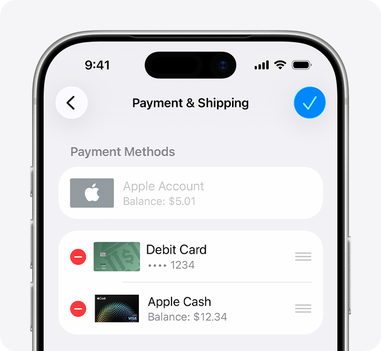 Ödeme ve Teslimat ayarlarını gösteren bir iPhone. Bir ödeme yöntemini kaldırmak için bu yönteme ve ardından Sil'e dokunun.