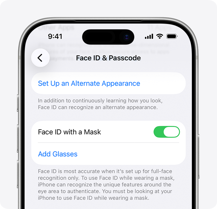 The Face ID & Passcode page within Settings has an option to turn on Face ID with a Mask.