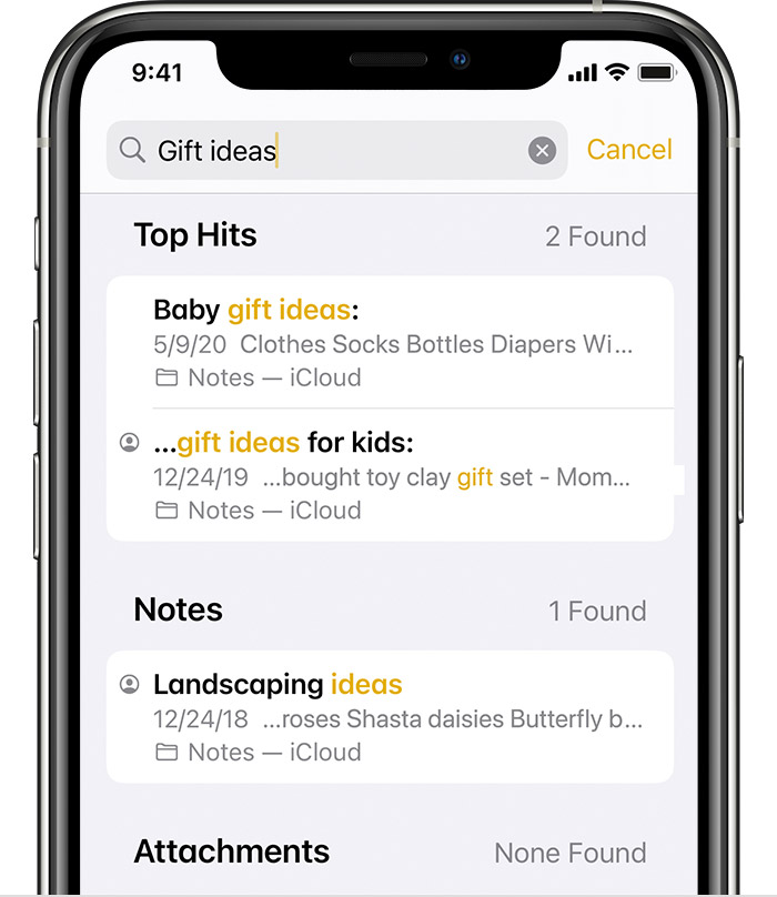 Use the search within the Notes app to try a keyword to locate a missing note.