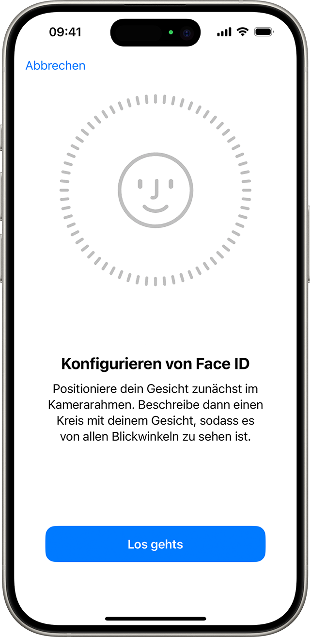 Der Beginn des Vorgangs zum Einrichten von Face ID