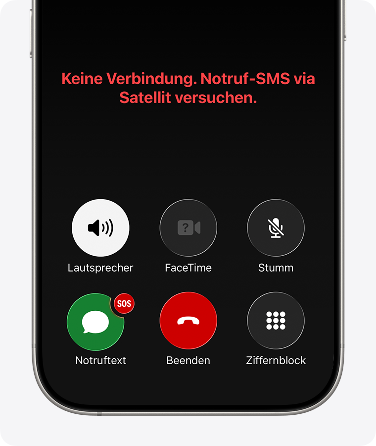 Wenn du dich außerhalb der Reichweite von Mobilfunknetzen oder eines WLANs befindest, kannst du den Rettungsdiensten über Satellit eine SMS senden.