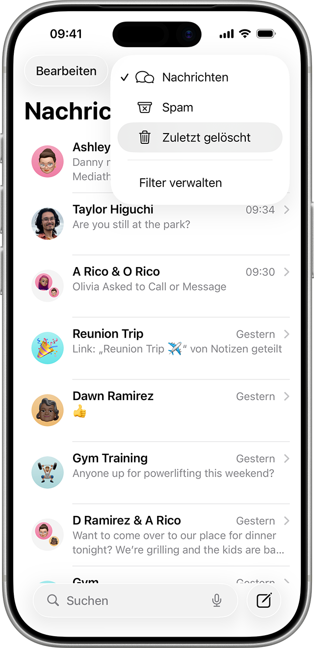 Tippe in der Nachrichten-App auf der Konversationsseite auf „Bearbeiten“ , um die Option zum Anzeigen kürzlich gelöschter Nachrichten zu finden.