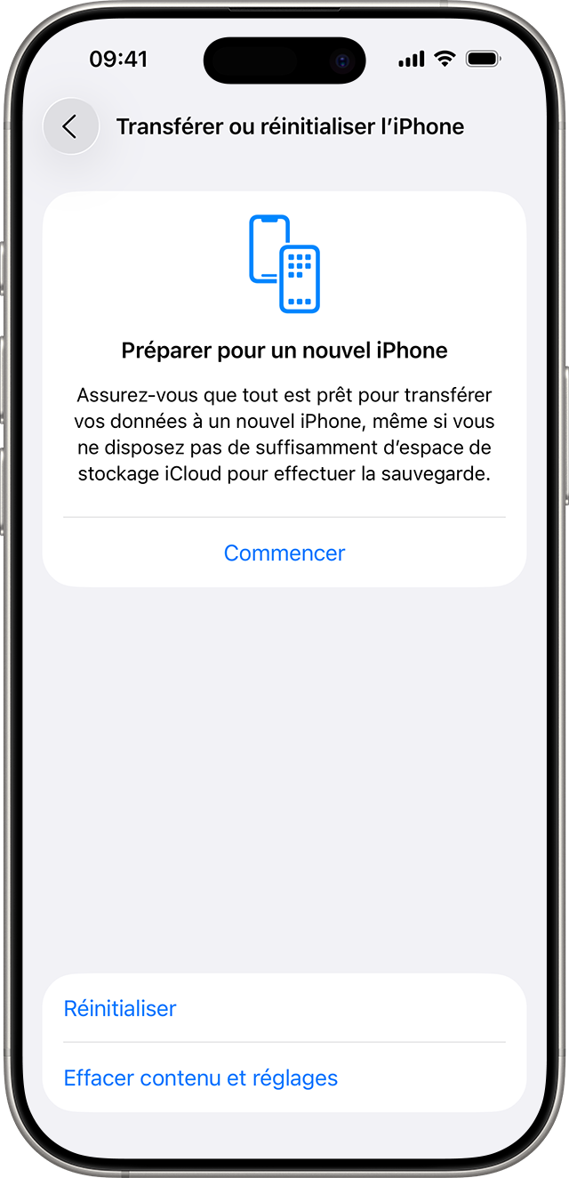 Transférer ou réinitialiser l’écran d’iPhone à l’aide du bouton Effacer contenu et réglages.