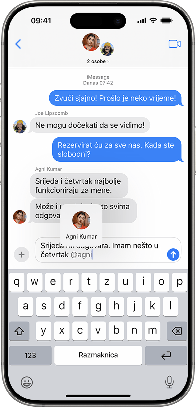 Na iPhone uređaju prikazuje se kako poslati poruku sa spominjanjem