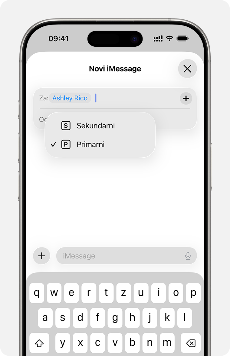 Odabrani broj za Dual eSIM za slanje iMessage ili SMS/MMS poruke