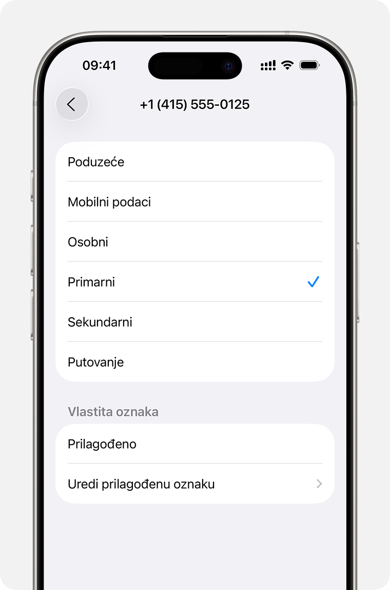 Izbornik za postavljanje Dual eSIM kartice s popisom oznaka za mobilne tarife