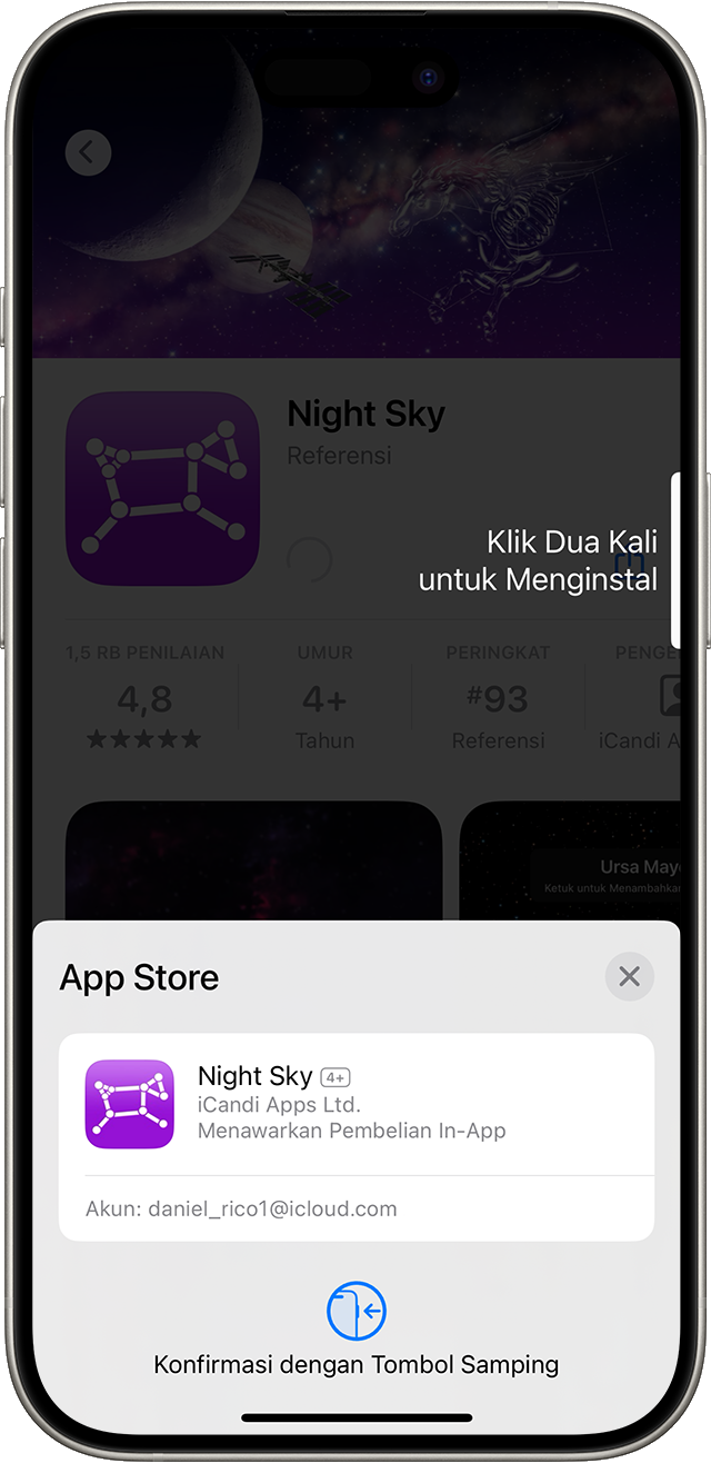 Mengonfirmasi pembelian di App Store di iPhone
