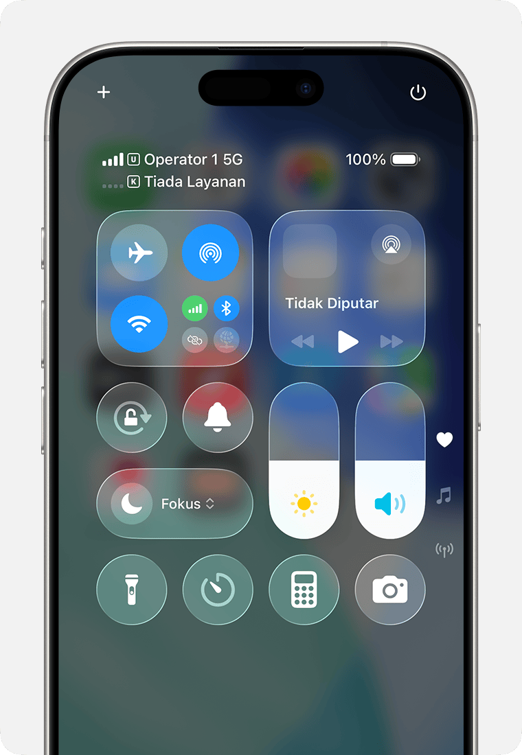 Bar status menunjukkan bahwa perangkat terhubung ke jaringan 5G dan Tidak Ada Layanan dari saluran lainnya.