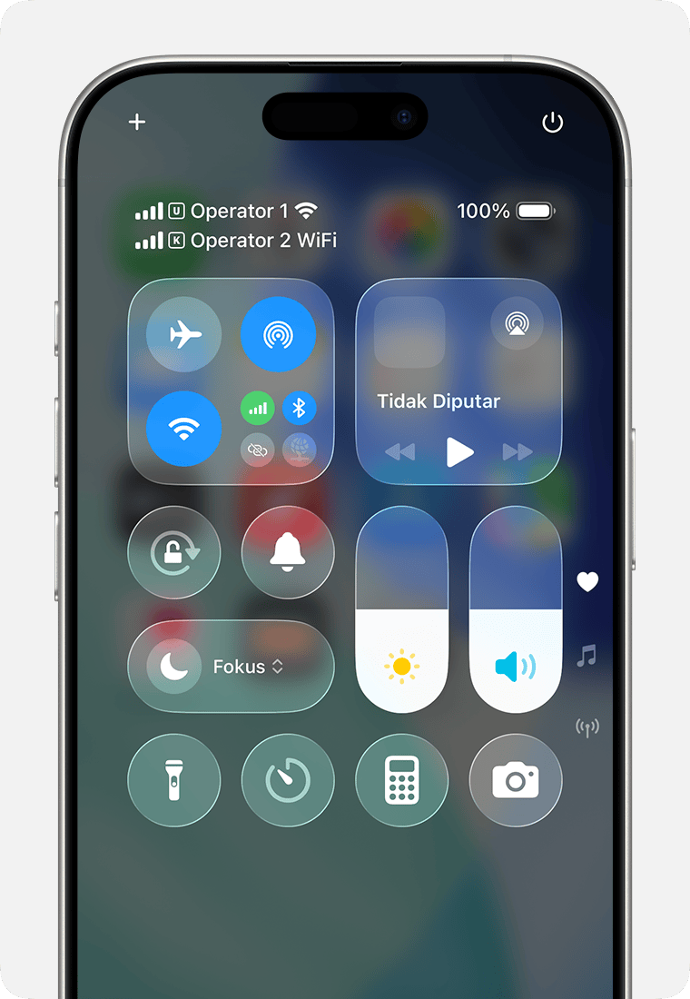 Bar status menunjukkan bahwa perangkat terhubung ke Wi-Fi dan Operator 2 menggunakan Panggilan Wi-Fi