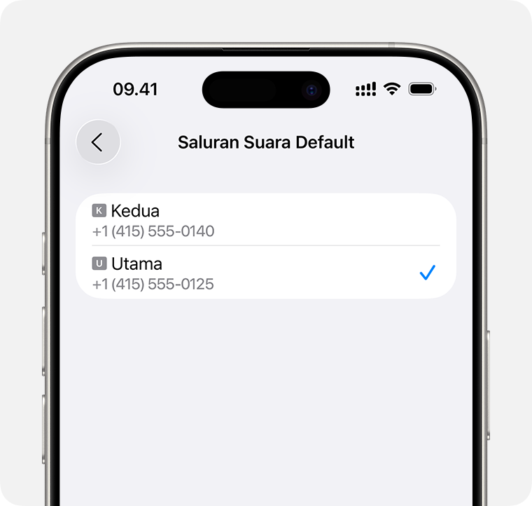 Layar pengaturan dual eSIM untuk memilih nomor default.