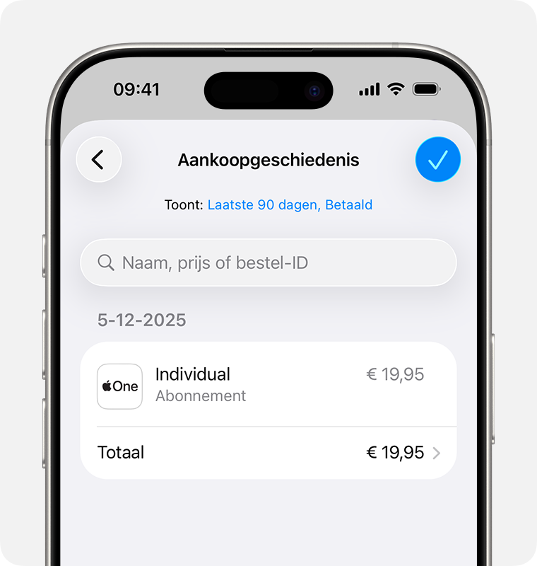 Een afbeelding met 'Aankoopgeschiedenis' op een iPhone.