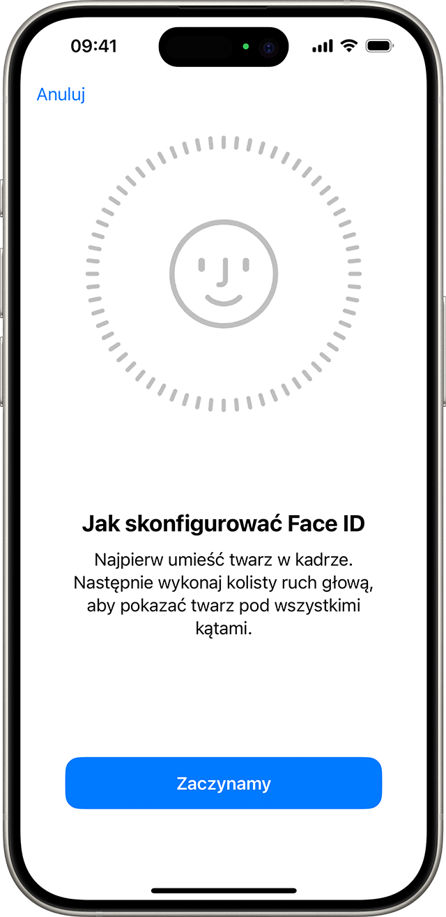 Początek procesu konfiguracji funkcji Face ID