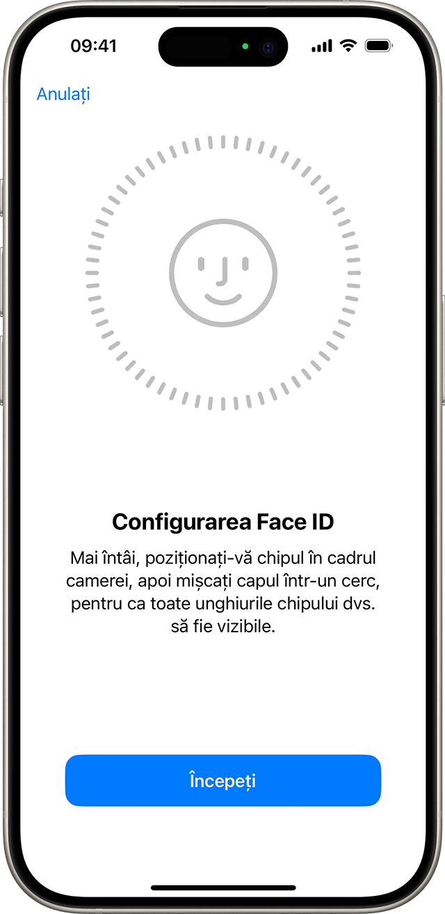Începerea procesului de configurare a funcției Face ID