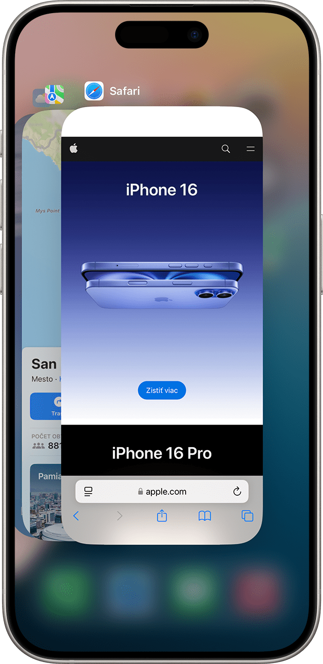 Obrazovka zobrazujúca multitasking na iPhone