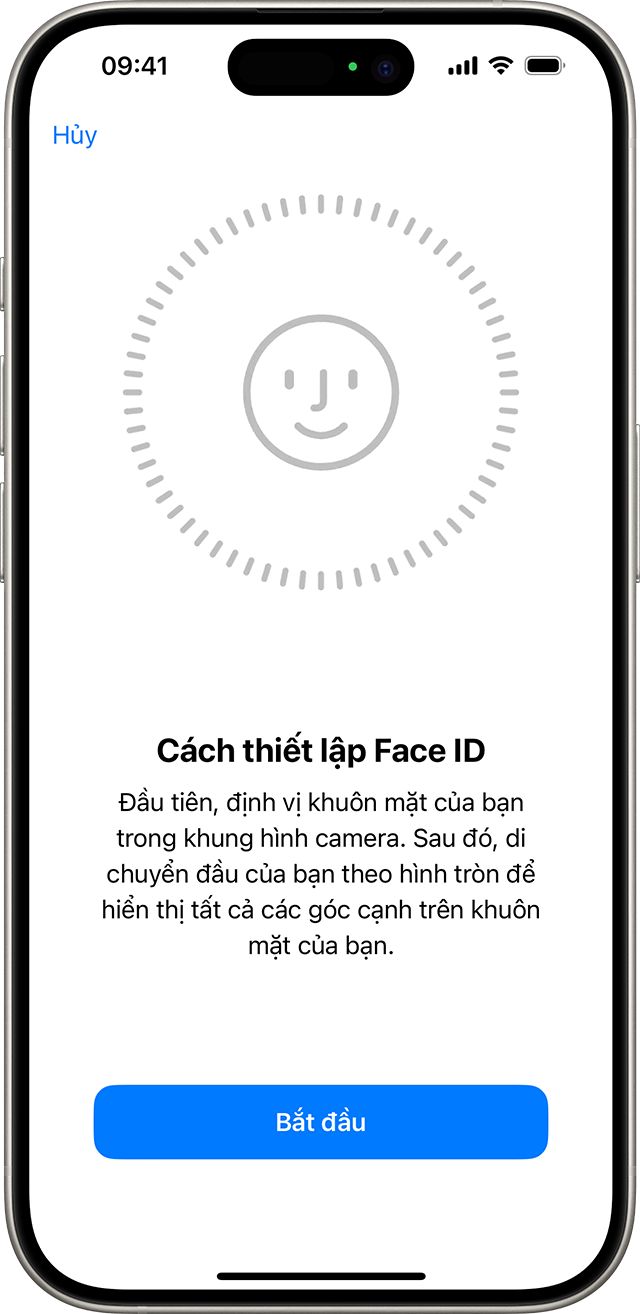 Phần bắt đầu quá trình thiết lập Face ID