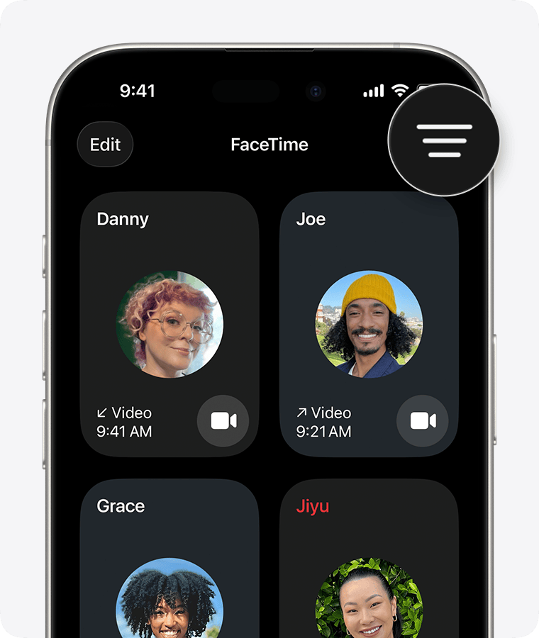 In FaceTime on iPhone, the Filter button is magnified, which can be tapped for in-call options.