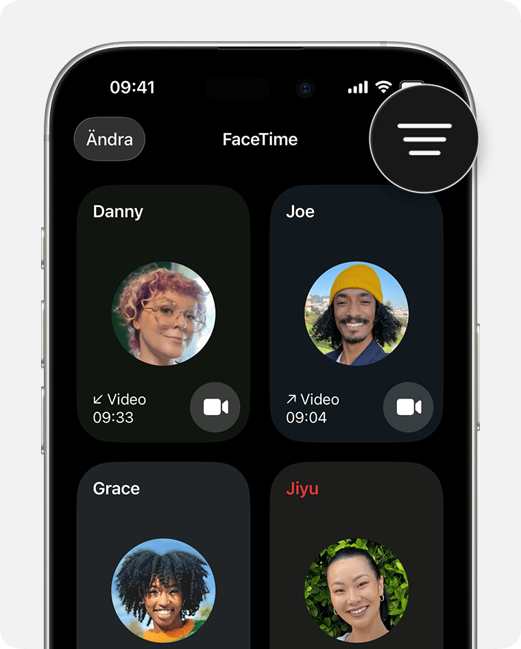 I FaceTime på iPhone är filtreringsknappen förstorad och du kan trycka på den för att se alternativ under samtalet.