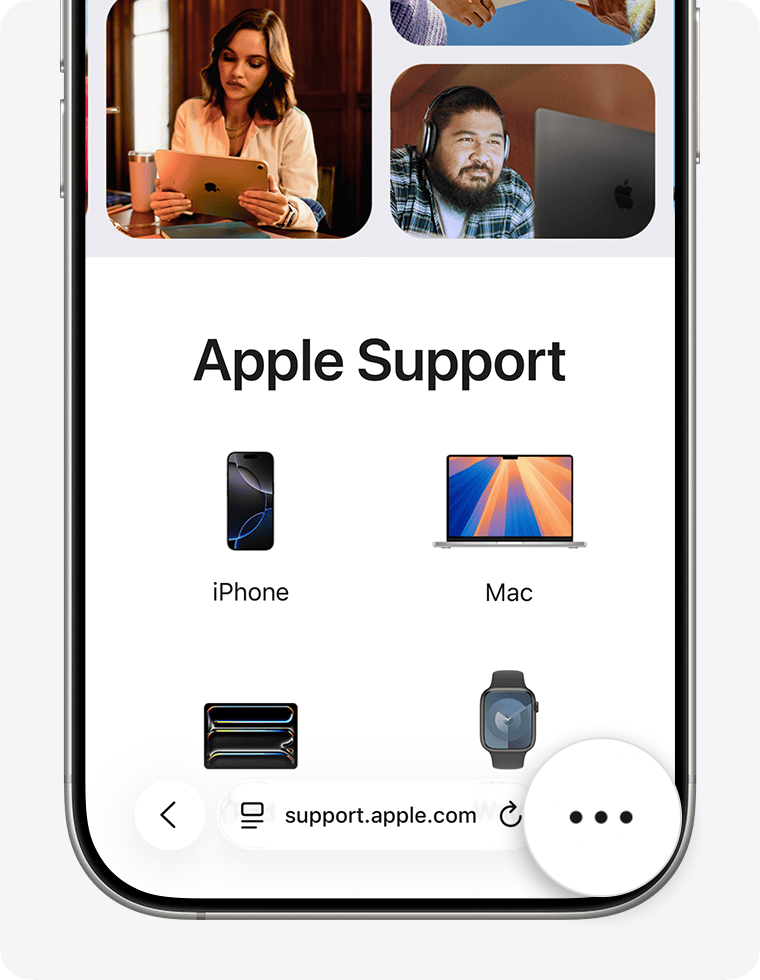 iPhone screen showing the More button magnified in Safari.