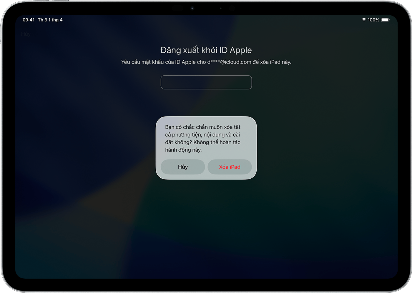 Để đặt lại iPad khi quên mật mã, bạn cần xóa các phương tiện, nội dung và cài đặt trong quá trình này.