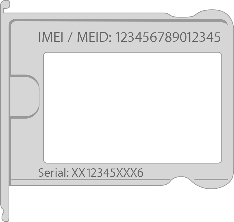 A SIM tray showing the IMEI and serial number