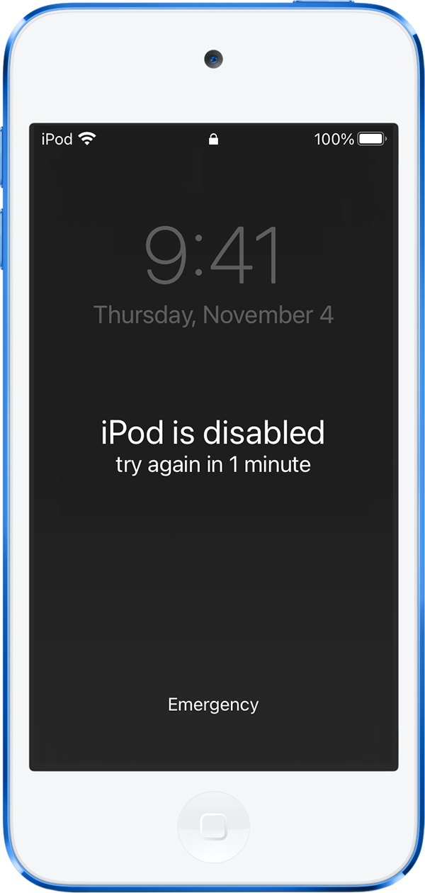 En iPod touch som visar meddelandet att iPod har inaktiverats