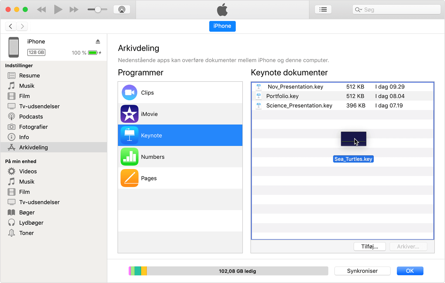 Slip den fil, du har trukket til Keynote-dokumenter.