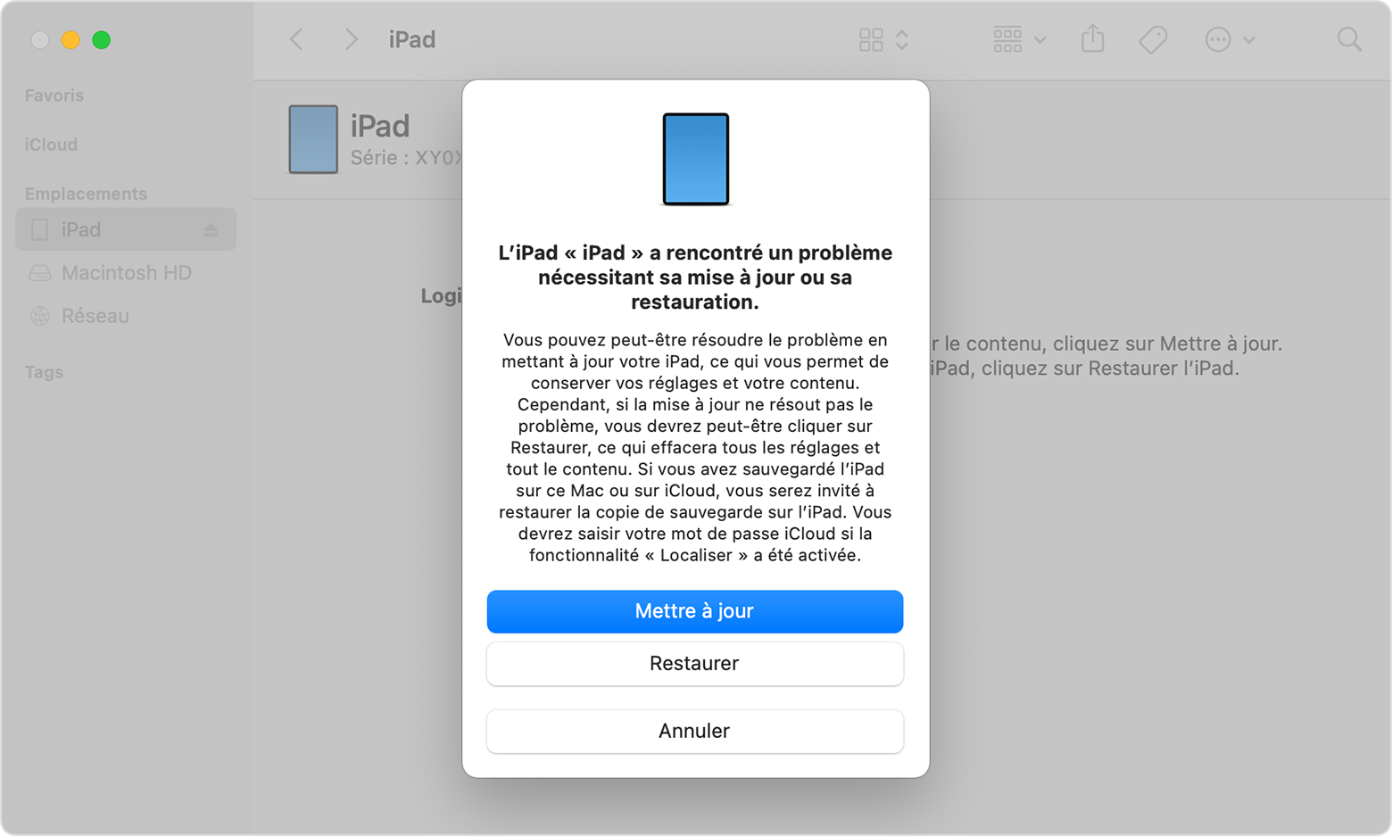 macOS Monterey-Finder-mise à jour-restauration-iPad-Finder